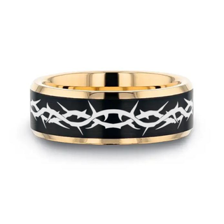 THORN CROWN Gold Plated Tungsten Polished Beveled Ring with Brushed Black Center