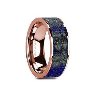 GALEN Flat 14K Rose Gold with Blue Lapis Lazuli Inlay and Polished Edges - 8mm - Thorsten Rings