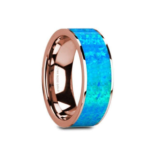 GAGE Flat 14K Rose Gold with Blue Opal Inlay and Polished Edges - 8mm - Thorsten Rings