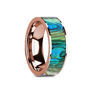 GREDEL Flat 14K Rose Gold with Mother of Pearl Inlay and Polished Edges - 8mm - Thorsten Rings