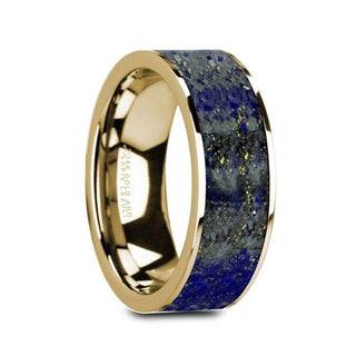 GELASIUS Flat 14K Yellow Gold with Blue Lapis Lazuli Inlay and Polished Edges - 8mm - Thorsten Rings