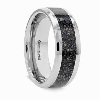 DRACARYS Tungsten Ring Black Dinosaur Inlay with Polished Bevel Edges - 8mm - Thorsten Rings