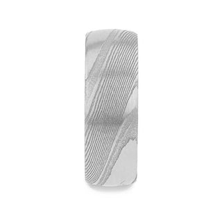 THEON Domed Brushed Damascus Steel Men’s Wedding Band with A Vivid Etched Design - 6mm & 8mm - Thorsten Rings