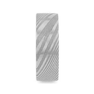 XANDER Grey Flat Brushed Damascus Steel Men’s Wedding Band with Vivid Etched Design - 6mm & 8mm - Thorsten Rings