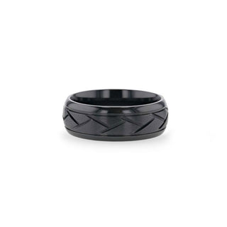 JAX Domed Black Titanium Ring with Brushed Cross Alternating Diagonal Cuts Pattern - 8mm - Thorsten Rings