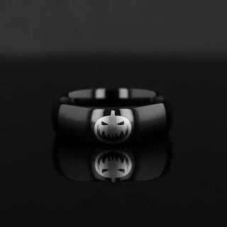 Spooky Evil Halloween Jack-O-Lantern Engraved Domed Black Tungsten Ring (Raven) - 4mm - 12mm - Thorsten Rings