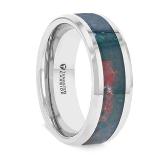 MICAH Bloodstone Inlay Tungsten Carbide Ring with Polished Beveled Edges - 8mm - Thorsten Rings