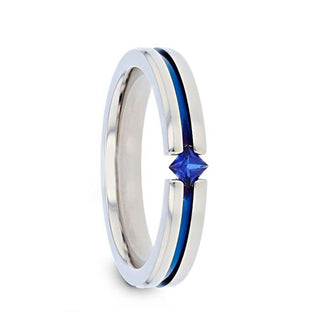 NYMERIA Tension Set Blue Sapphire Titanium Band with Blue Stripe - 4mm - Thorsten Rings