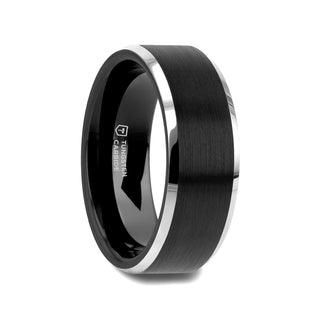 ASTON Black Brushed Center Tungsten Ring with Polished Beveled Edges - 4mm - 10mm