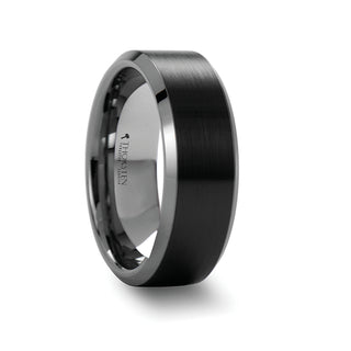 ARDEN Beveled Edged Tungsten Ring with Brushed Finish Black Ceramic Center - 6mm or 8mm