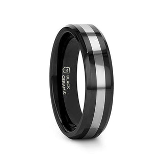 ASTADI Polished Black Beveled Ceramic with Tungsten Inlay - 6mm & 8mm (Limited Stock) - Thorsten Rings