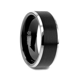 ASTON Black Brushed Center Tungsten Ring with Polished Beveled Edges - 4mm - 10mm