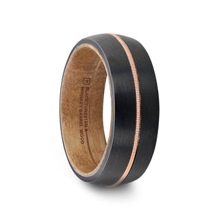 CHORDAL Black Tungsten with Brass Guitar String and Whiskey Barrel Inner Sleeve - 8mm - Thorsten Rings