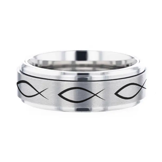 ICHTHYS Spinning Religious Fish Tungsten Carbide Spinner Wedding Band - 8mm