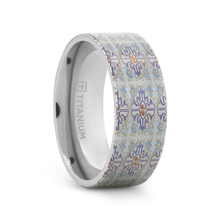 RADIANCE Flat Titanium Ring with Engraved Cross Pattern - 8mm