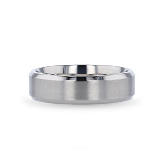 SHIRE Titanium Brushed Center Men’s Flat Wedding Ring with Polished Beveled Edges - 6mm & 8mm