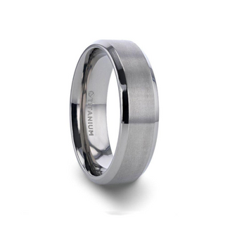 SHIRE Titanium Brushed Center Men’s Flat Wedding Ring with Polished Beveled Edges - 6mm & 8mm