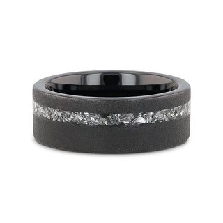 ABYSS Sandblasted Black Tungsten Ring with Meteorite Fragments Inlay - 8mm - Thorsten Rings