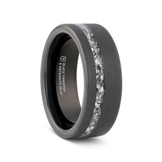 ABYSS Sandblasted Black Tungsten Ring with Meteorite Fragments Inlay - 8mm - Thorsten Rings