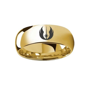 Polished Gold Plated Tungsten Domed Jedi Order Symbol Star Wars Engraved Ring - 8mm - Thorsten Rings