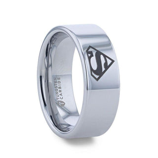 Superman Symbol Hero Tungsten Engraved Ring - 2mm - 12mm - Thorsten Rings