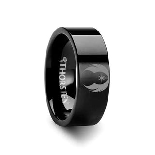 Jedi Order Symbol Star Wars Black Tungsten Engraved Ring - 2mm - 12mm - Thorsten Rings