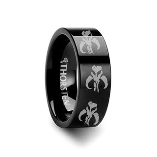 Mandalorian Symbol Star Wars Polished Black Tungsten Engraved Ring Jewelry - 2mm - 12mm - Thorsten Rings