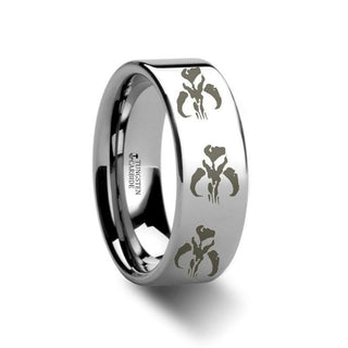 Mandalorian Symbol Star Wars Polished Tungsten Engraved Ring Jewelry - 2mm - 12mm - Thorsten Rings