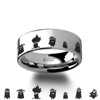 Despicable Me Minions Movie Hero Polished Tungsten Engraved Ring Jewelry - 2mm - 12mm - Thorsten Rings