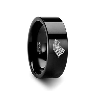 Game of Thrones Wolf Winter is Coming Symbol Super Hero Movie Black Tungsten Engraved Ring Jewelry - 2mm - 12mm - Thorsten Rings