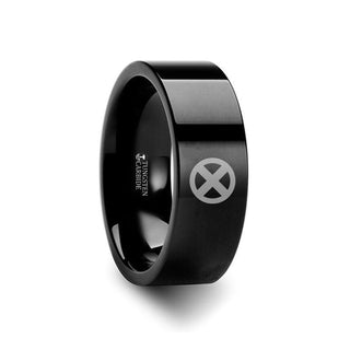 X Men Symbol Super Hero Movie Black Tungsten Engraved Ring Jewelry - 2mm - 12mm - Thorsten Rings