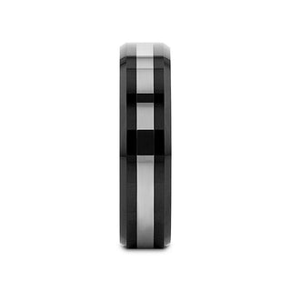 ASTADI Polished Black Beveled Ceramic with Tungsten Inlay - 6mm & 8mm (Limited Stock) - Thorsten Rings