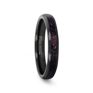 ASTRUM Black Tungsten Ring with Crushed Blue or Purple Goldstone Inlay - 4mm - Thorsten Rings