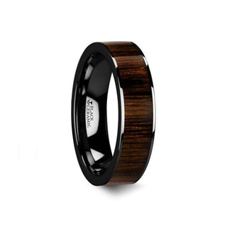 KENDO Black Ceramic Polished Finish Ring with Black Walnut Wood Inlay - 6mm - 10mm - Thorsten Rings