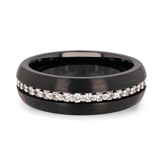 TSAR Black Tungsten Carbide Ring Domed Brushed Finish with White Sapphires - 8mm - Thorsten Rings