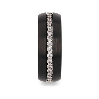 TSAR Black Tungsten Carbide Ring Domed Brushed Finish with White Sapphires - 8mm - Thorsten Rings