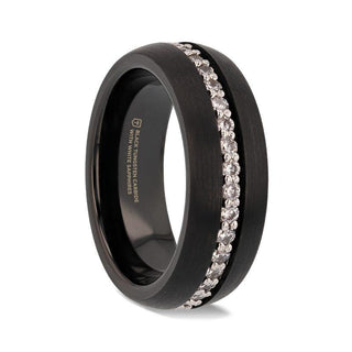 TSAR Black Tungsten Carbide Ring Domed Brushed Finish with White Sapphires - 8mm - Thorsten Rings