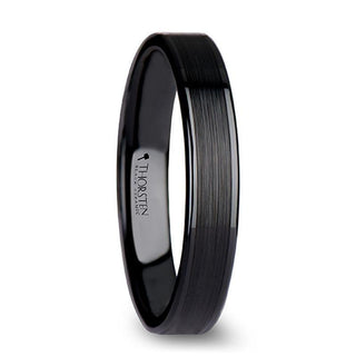 OCTAVIUS Flat Black Ceramic Ring with Brushed Center & Polished Edges - 4mm - 12mm - Thorsten Rings