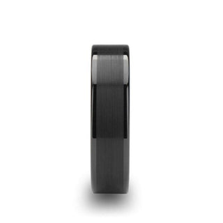 OCTAVIUS Flat Black Ceramic Ring with Brushed Center & Polished Edges - 4mm - 12mm - Thorsten Rings