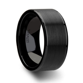 OCTAVIUS Flat Black Ceramic Ring with Brushed Center & Polished Edges - 4mm - 12mm - Thorsten Rings