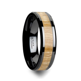 BILTMORE Black Ceramic Ring with Polished Bevels and Ash Wood Inlay - 6mm - 10mm - Thorsten Rings