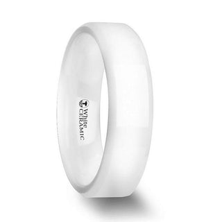 GLACIER White Ceramic Wedding Band with Beveled Edges and Polished Finish - 6mm & 8mm - Thorsten Rings