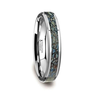 DEVONIAN Blue Dinosaur Bone Inlaid Tungsten Carbide Beveled Edged Ring - 4mm or 8mm - Thorsten Rings