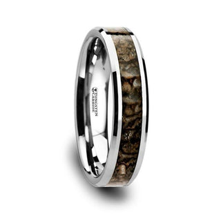 ORDOVICIAN Dinosaur Bone Inlaid Tungsten Carbide Beveled Edged Ring - 4mm - Thorsten Rings