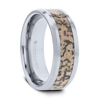 ORDOVICIAN Dinosaur Bone Inlaid Tungsten Carbide Beveled Edged Ring - 4mm - Thorsten Rings