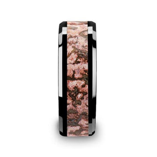 CAMBRIAN Pink Dinosaur Bone Inlaid Black Ceramic Beveled Edged Ring - 4mm & 8mm - Thorsten Rings