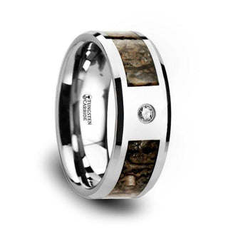 Brown Dinosaur Bone Inlaid Tungsten Carbide Diamond Wedding Band with Beveled Edges - 8mm - Thorsten Rings