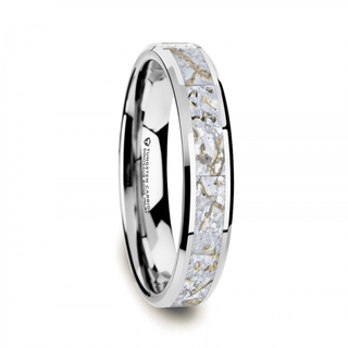 MESOZOIC Men’s Tungsten Flat Beveled Wedding Ring with White Dinosaur Bone Inlay - 4mm - Thorsten Rings