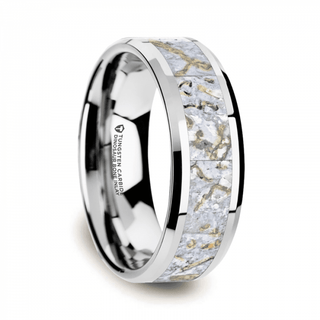 MESOZOIC Men’s Tungsten Flat Beveled Wedding Ring with White Dinosaur Bone Inlay - 4mm - Thorsten Rings