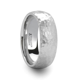 CHANDLER Domed Hammered Finish White Tungsten Ring - 6mm or 8mm - Thorsten Rings